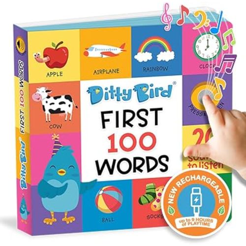 Ditty Bird First 100 Words Interactive Sound Book for Toddlers 1- 3 Speech Therapy Educational Learning Books for 1 Year Old