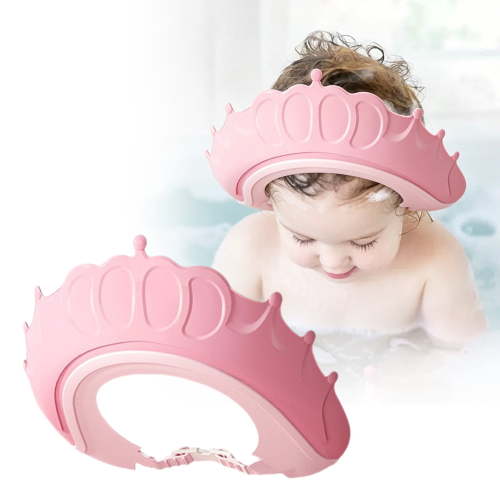 Adjustable Silicone Bath Visor No More Water In Eyes/Ears Toddler Hair Washing Shield Soft Flexible Baby Hair Wash Cap Cute Crown Kids Bath Accessory Waterproof Ear Protection Hat
