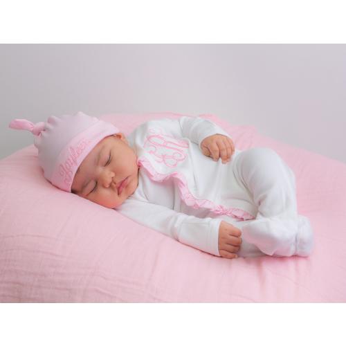 Personalized Newborn Girl Coming Home Outfit,  Pink Ruffle Baby Hospital Outfit