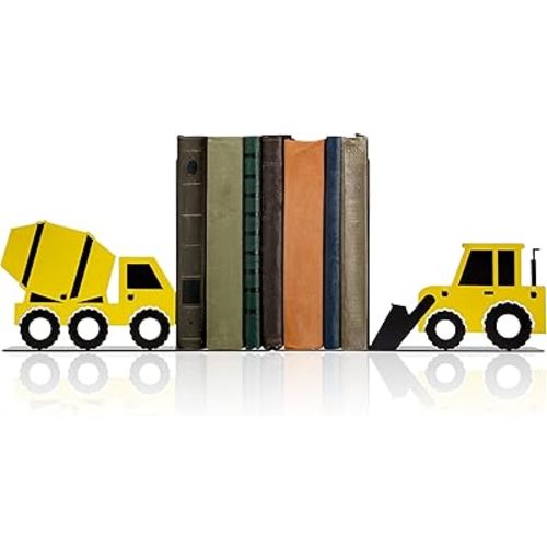 Construction Truck Decorative Bookends for Boys Room - Durable and Cute Design, Perfect for Nursery and Kids' Book Ends,Teen Boy Room Decor（Bulldozer）