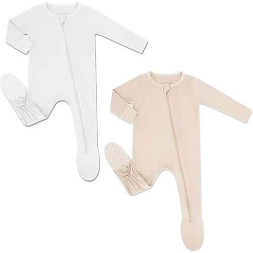 HAPIU Rayon from Bamboo Baby Footed Pajamas, 2 Way Zipper YKK, Footie for Baby Boy Girls, Newborn-24 Months