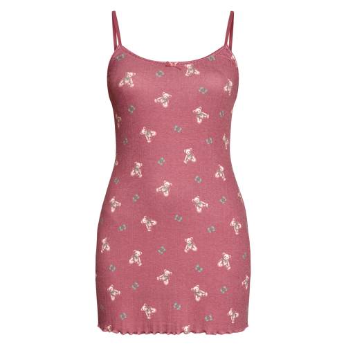 Red Teddy Bear Printed Pointelle Mini Pajama Dress