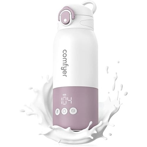 Portable Baby Bottle Warmer for Travel, Portable Milk Warmer with Fast Heating & Long Battery Life, Instant Breast Milk, Formula/Water Bottle with 12 Ounces Big Capacity, Baby Flask for Vehicle