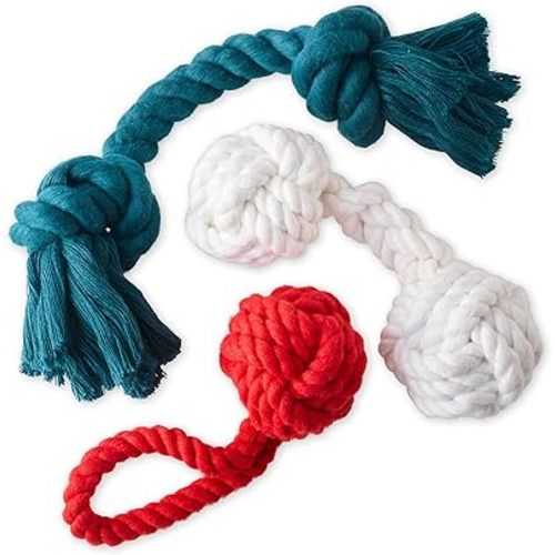 Brady The Rope Tug Toy 3-Pack Organic Cotton Dog Rope Pull Toys for All Pet Breeds, Blue Ombre, One Size
