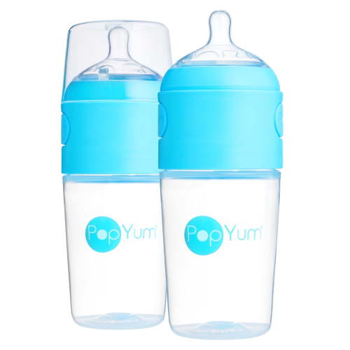 PopYum 9 oz Sky Blue Anti-Colic Formula Making Baby Bottle, 2-pack (with #2 nipples)