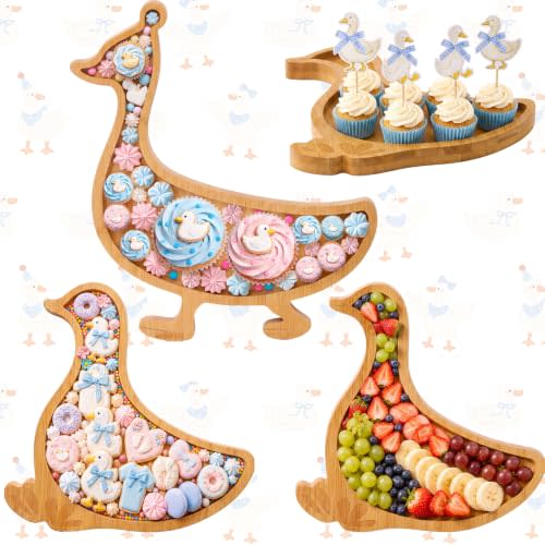 3 Pcs Wooden Goose Party Decoration Wooden Food Serving Trays 1 Large and 2 Small Silly Goose Charcuterie Boards Food Snack Fruit Platters for Baby Shower Birthday Party Decoration
