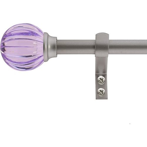 Decopolitan 5/8" Fluted Ball Curtain Rod Set, 26 to 48 Inches, Purple