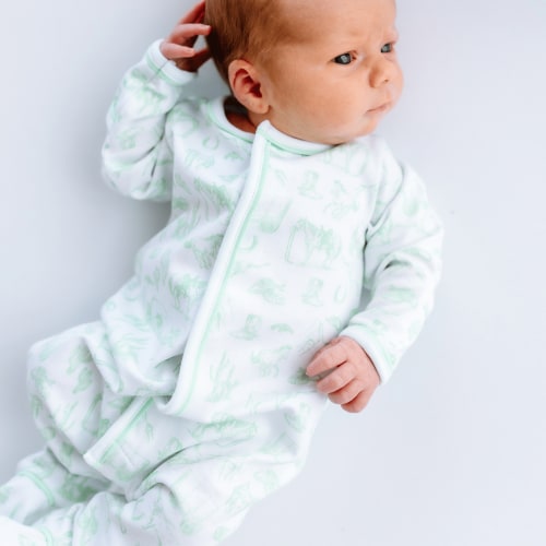 Wild West Toile Footie - Celery