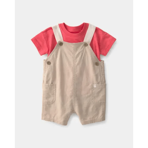Baby Boy 2-Piece Overall Set - Coral/Khaki | Carter's