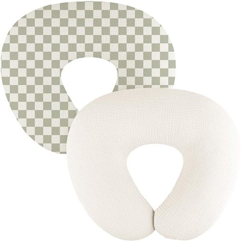 2-Pack Muslin Nursing Pillow Covers, Breathable 100% Cotton Breastfeeding Pillow Slipcovers for Standard Nursing Pillows, Soft Covers for Baby Girls and Boys with Zipper