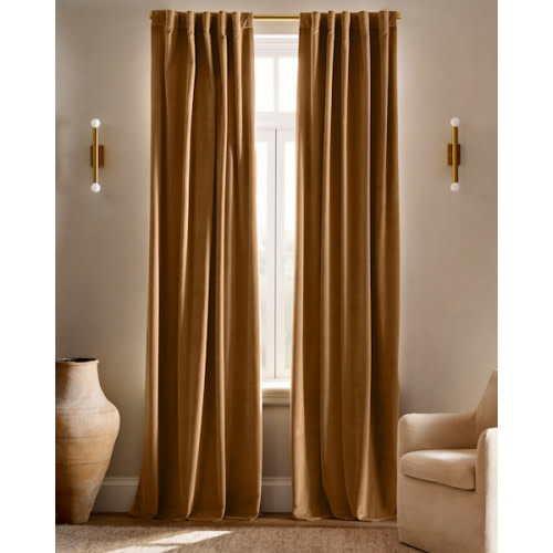 Cotton Velvet Curtain in Camel