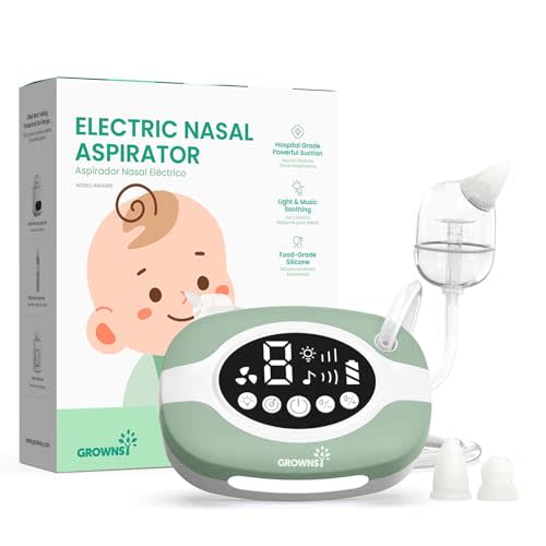 GROWNSY Electric Nose Suction for Baby, Hospital-Grade Nasal Aspirator with Night Light,Soothing Lullabies, Baby Nose Sucker with 9 Adjustable Suction Levels, Green