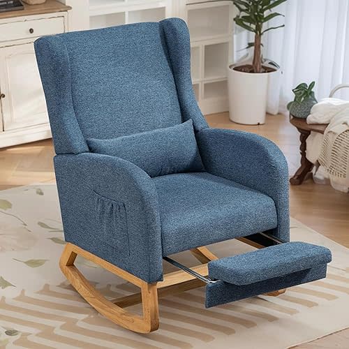 Chifee & Vingol Rocking Chair Nursery with Foot Rest & Pillow,Polyester,Blue