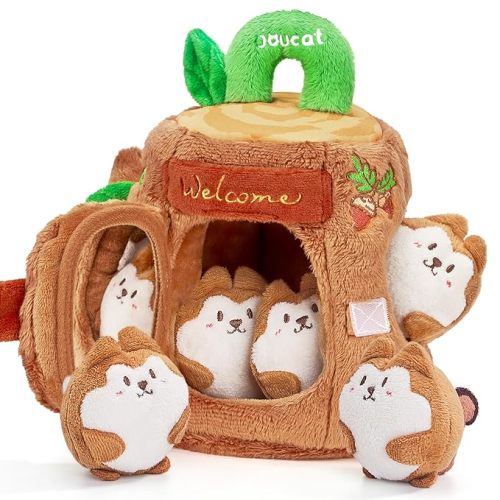 JoyCat Baby Toys 6-12 Months - Soft Baby Treehouse with 5 Sensory Squirrels - Rattle, Crinkle Paper, Squeaker, Mirror, Busy Montessori Soft Toys for Toddlers 0-3 Years Old - Christmas Birthday Gift