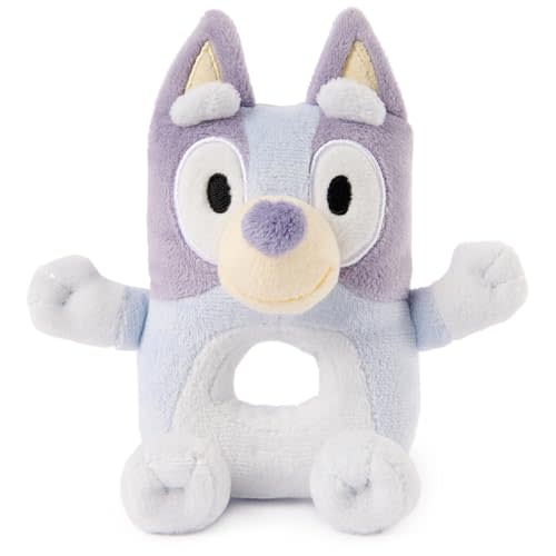 GUND Official Bluey Plush Ring Rattle, Bluey Baby Rattle, Sensory Toy for Babies, Blue, 6”