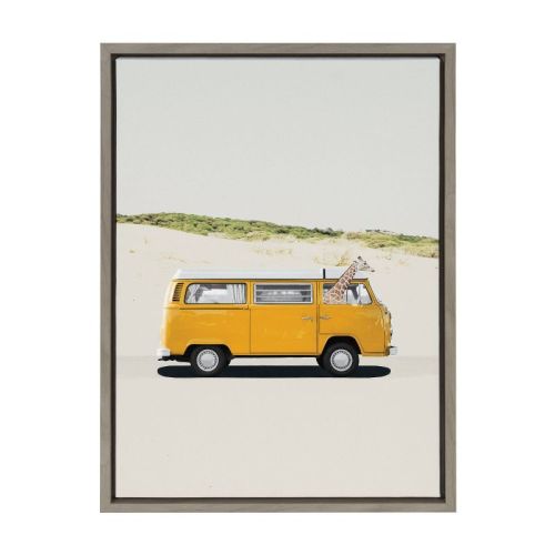 Kate & Laurel All Things Decor 18"x24" Sylvie Giraffe Adventure Framed Canvas: Modern Wall Art, Nursery Decor