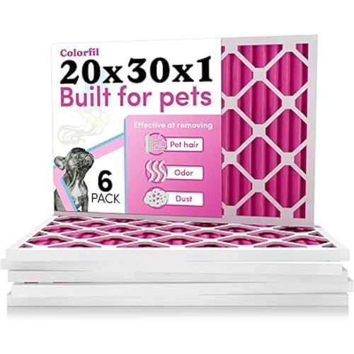 Colorfil 20x30x1 Air Filter (6-Pack) | Made in the USA | Color Changing | Remove Cat and Dog Odor | MERV 8 for Pet Hair Dander and Dust | 19.75"x29.75"x0.75" Exact Size