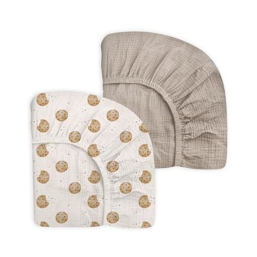 Crib Sheets for Baby Boy Girl 2 Pack, Fitted Crib Mattress Sheet 28" x 52", Muslin Toddler Bedding with Neutral Style, Nursery Bedding Essentials (Cookie & Light Khaki)