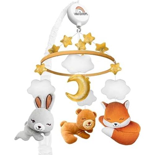 VEVIBOOM Baby Crib Mobile – Musical Nursery Mobile with 35 Lullabies, Volume Control, Montessori-Inspired Woodland Animals – Gender Neutral Newborn Crib Toy & Baby Shower Gift