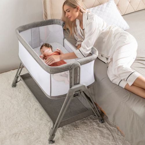 Fodoss Baby Bassinet Bedside Sleeper with Wheels & Storage Tray, Portable Crib for Newborns