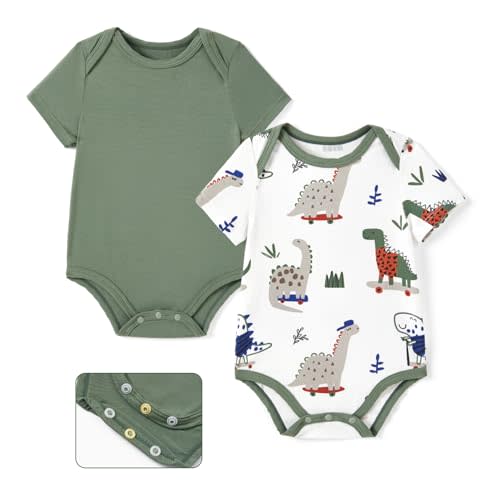 PATPAT Unisex Baby Bamboo Viscose Short Sleeve Bodysuits, 2-Pack
