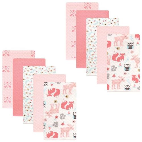 Hudson Baby Infant Girl Quilted Burp Cloths, Girl Forest, One Size