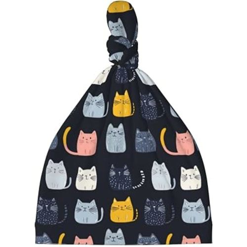 Newborn Baby Hats 0-6 Months 1 Pcs - Colorful Cartoon Cat Print Preemie Infant Baby Caps for Boys Girls Kids