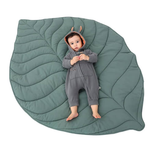 Cotton Leaf Nursery Rug, 56.3x42.1 inches, Machine Washable Play Mat for Baby, Crawling Mat for Tummy Time
