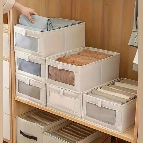 Racxily Foldable Clothes Storage Box with Viewing Window - Heavy-Duty Organizer Box, Stackable Closet Organizer for Wardrobe