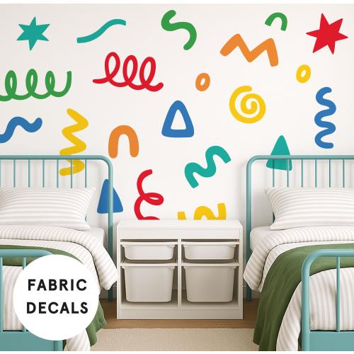 Colorful Doodle Fabric Wall Stickers: Removable Kids Room Decor