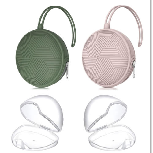 Smlpuame 4 Pack Pacifier Holder Case Set,2 Silicone Portable Pacifier Cover Pouch Bag for Diaper Bags Baby Carriage with 2 Transparent Pacifier Storage Container Box,Easy to Clean,Boho(Green+Pink)