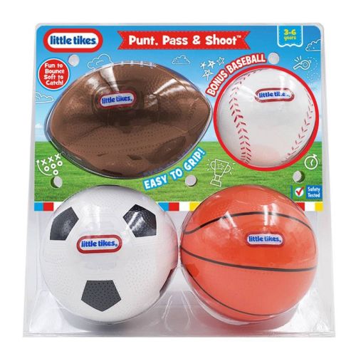 Little Tikes Punt Pass and Shoot: Sports Ball Set for Ages 3+ with 3 Balls