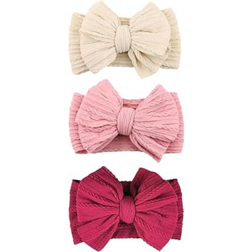 Baby Bows Headbands Nylon Hairbands Baby Girl Bows Hair Accessories for Infant Toddler Essentials(Beige Pink Red, mid)
