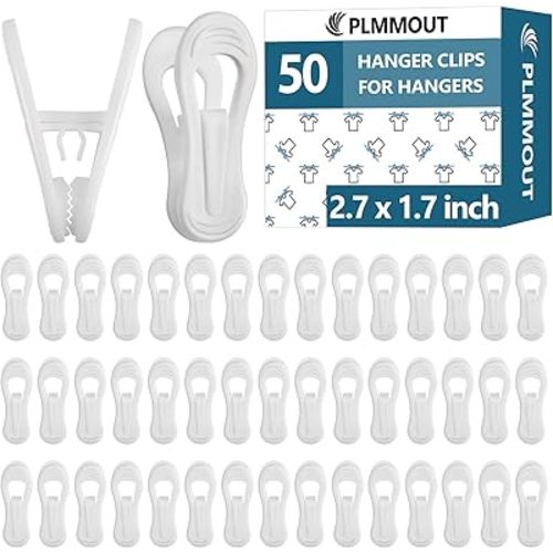 White Hanger Clips 50 PCS,Velvet Hanger Clips for Plastic Hangers,Pants Hanger Clips,White Finger Clips,Plastic Hanger Clips for Skirt Pants Hangers Clothes Hangers,Strong Pinch Grip