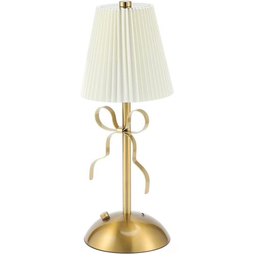 Gold Bow Lamp 3 Color Dimming Touch Control Bow Night Light with Fabric Shade 12 Inch Princess Lamps for Girls Bedroom