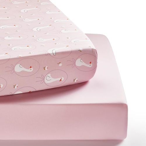TILLYOU Baby Crib Sheets for Boys Girls, Super Soft Toddler Bed Sheets, 2 Pack Sheets for Standard Crib Mattress 28x52in, Swan