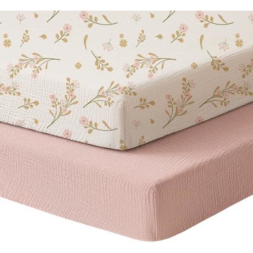 Konssy 2 Pack Muslin Mini Crib Sheets, Fits Pack and Play, 38"x24"