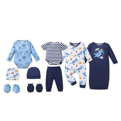 KIMI BEAR Preemie Baby Boy Layette Set Shower Gift Essential Clothes 4 Packs Rompers Pants Sleeper Gown with Hats Mittens Newborn Outfits Set Essentials Clothing Blue NB