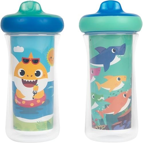 The First Years Pinkfong Baby Shark Insulated Sippy Cup - Spill Proof Toddler Cups - Made Without BPA - 9 Oz - 2 Count