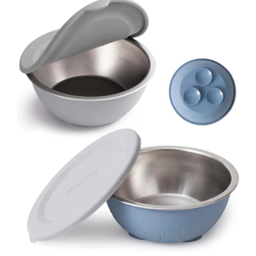 Amazon.com: Moonkie Baby Suction Bowls for Self-Feeding: 3 Strong Suction Bases Prevent Spills - Seamless One-Piece Design for Easy Cleanup - Stainless Steel & Silicone Toddler Bowls with Lids - 13 oz 2 Pack