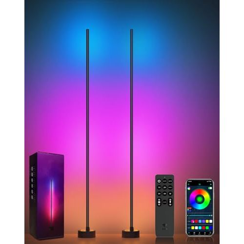 Miortior Corner Floor Lamp LED, 2-Pack Smart Corner Lamp for Living Room | App/Remote/Button Control, Music Sync, Dimmable 16 Million DIY Colors & 68+ Scene for Living Room, Bedroom, Gaming Room