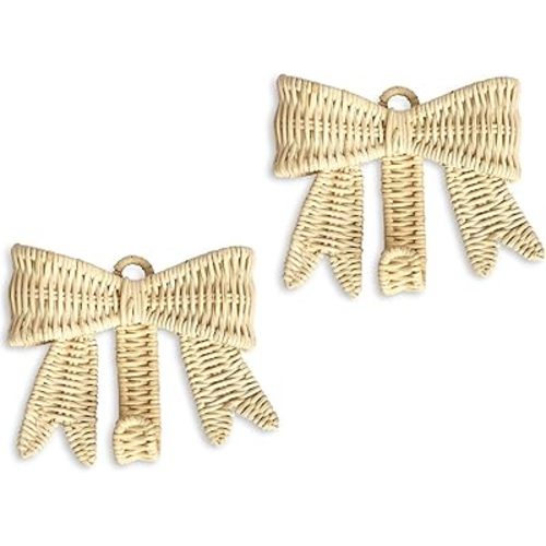 BEBE BASK Handwoven Rattan Bow Wall Hooks Set of Two (5.9 × 5.1 in) – Decorative Wall Hooks, Bow Decor for Girl’s Room & Nursery Decor