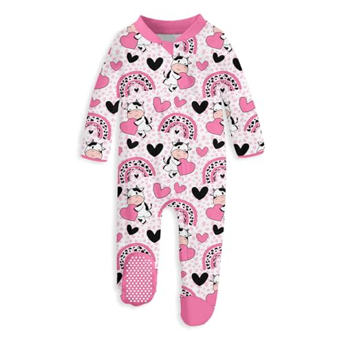uideazone Baby Girls Footed Pajamas, Zip Sleeper with Gripper Soles 0-12M | Soft Stretch Fabric With Fold-Over Mittens And Covered Neckline Detail For Naps, Changes And Daily Wear