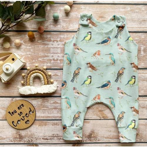 Garden Birds Romper, British Birds Stretch Jersey Romper, Baby Toddler Full Leg Romper, Exclusive Print, Spring Summer Baby Gift Idea
