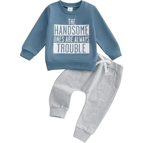 Sejardin Toddler Baby Boy Fall Winter Clothes Mamas Little Boy Outfit | Letter Long Sleeve Sweatshirts and Jogger Pants Set