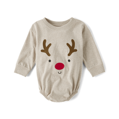 Baby Christmas Reindeer Graphic Bodysuit - Brown