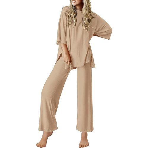 Ekouaer Lounge Sets for Women Short Sleeve Tops and Long Pants Soft Comfy Pajamas Set 2 Piece Outfits S-XXL