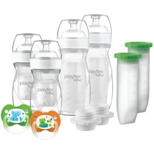 Playtex Baby Nurser Newborn Gift Set with Drop-Ins Bottle Liners, Closer to Breastfeeding, 4 Bottles (2x4 Oz, 2x8 Oz), Liners and PODS, 2 Binky Pacifiers, Bottles for Newborn and Breastfeeding Babies