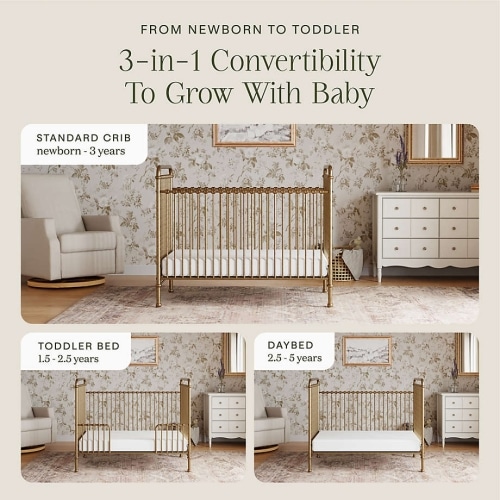 Namesake Abigail Vintage Gold Iron 3-in-1 Convertible Baby Crib