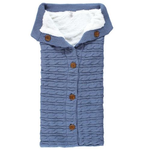 Hudson Baby Infant Boy Faux Shearling Knitted Baby Lounge Stroller Wrap Sack, Coronet Blue, One Size